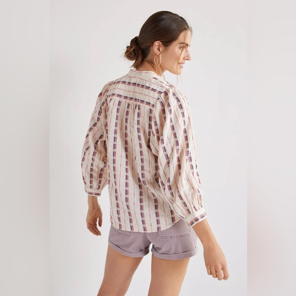 Pilcro x Anthropologie Bella Femme Embroidered Button Down Boho Puff Sleeve Top - Picture 4 of 11